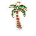Golden coconut tree pendant with green and red enamel for DIY jewelry making - Palm Tree