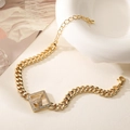 Gold-plated Cuban chain bracelet with a cubic zirconia inlaid square religious pendant - Square Virgin Mary Style / Gold