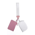 Set aus rosa rechteckigem Kartenhalter und weißer halbrunder Tasche mit Handschlaufe - Gebrochenes Weiß
