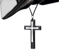 Dettaglio del ciondolo a croce a doppio strato nero e argento con cordino per auto o collo - Stile appeso per auto / Nero