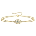 Elegant gold double-layered evil eye bracelet with blue turquoise and white crystals - Gold Evil Eye Bracelet (0171)