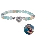 Detail of heart projection bracelet with natural stone beads showing custom photo feature - Amazonite Bracelet