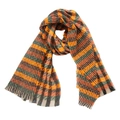 Detail of checkered autumn scarf with orange and green plaid pattern and soft tassels - Orange Check