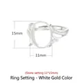 S925 sterling silver oval 11x15mm ring mounting in white gold finish with zircons - Platinum Plated (11*15mm)