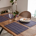 Sets de table à carreaux bleus et rouges résistants à la chaleur sur bois - 32*45 Double Couche / Bleu Marine à Carreaux