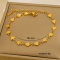 Detail of 18K gold-plated heart link bracelet with Love engraving and size specs - Heart Love Chain (C-1-9)