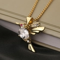 Collana con ciondolo colibrì dorato con cristallo a goccia e pietre rosa chic - Oro Corpo Trasparente Ali Rosa Bianco