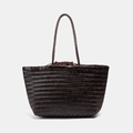 Borsa tote in pelle intrecciata a mano marrone scuro con fodera interna a coulisse - Grande / Marrone