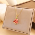 Christmas tree necklace in gold finish with red enamel and sparkling zircon accents - Red Christmas Tree / Gold