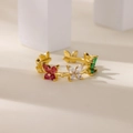 Elegant gold-plated open ring featuring colorful zircon butterfly and floral motifs - Colorful Butterfly Style (G1228574)