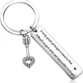 Silver stainless steel keychain with cupid arrow charm and engraved rectangle tag - C0057+Arrow (A truly great principal is hard to find)