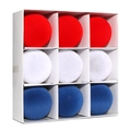 Set of 9 Independence Day flocked Christmas balls in red white and blue 8cm ornaments - Style 1 (Red/White/Blue)