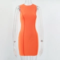 Close-up of orange sleeveless knit dress showing ribbed texture and vertical seams - S / Orange