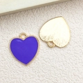Golden heart-shaped alloy pendant with purple enamel inlay for DIY jewelry crafting - Large Purple Heart (17545)