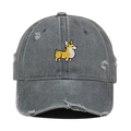 Berretto da baseball vintage in cotone lavato grigio con ricamo Corgi e dettagli usurati - Taglia unica / Grigio