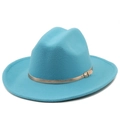 Chapeau de cowboy turquoise en feutre de laine avec boucle en métal doré et bord large - M(56-58cm) / Bleu lac