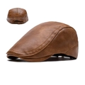 Adjustable brown leather ivy cap for men and women featuring vintage textured finish - Khaki 2