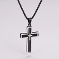 Detailed view of punk cross pendant with two-tone silver and black steel finish - Large / Steel Color/Black