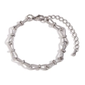 Silver stainless steel twisted chain bracelet with lobster clasp and teardrop pendant - Bowknot Handmade Link Bracelet-Steel Color (B0540)