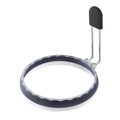 Gray silicone egg ring mold with foldable metal handle and black silicone grip - Semi-transparent Black