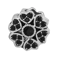 Silver bead charm with black zircon heart pattern for DIY bracelets and necklaces - Heart Floral with Black Stone