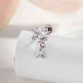 Elegant silver heart cartilage earring with flower and drop cubic zirconia pendant - Single Piece / White