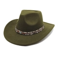 Detail of olive green felt fedora with evil eye ornament and metal studs on plaid ribbon - M(56-58cm) / Army Green