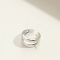 Anello regolabile a doppio strato minimalista con finitura argento e dettagli dorati - Stile a doppio strato / Argento