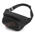 Black canvas fanny pack with brown SPORTS print and adjustable nylon waist strap - 27*17*17cm / Black