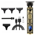 Bronze Buddha hair clipper set with LED display and 1-3mm limit combs for professional grooming - Gold Buddha Engraved with LED Display - Metal Body
