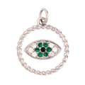 Silver-plated evil eye charm pendant with green and white zircons and rope edge finish - Silver Pendant L296844-W