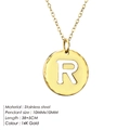 14K gold-plated stainless steel necklace with hammered letter R pendant and chain - Letter R (R-14K Gold)