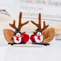 Christmas reindeer antler hair clips with cute snowman and red plush balls for festive hair styling - 44# Brown Antler Clip with Snowman Figure