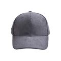 Front view of dark grey corduroy baseball cap with high-quality ribbed fabric texture - Adult / Gray