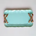 Bandeja rectangular vintage verde menta con lazos dorados y bordes ondulados retro - Azul Lago