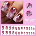 Purple and white plaid press-on nails set with wine red geometric patterns W1287 - Purple White Checkered Geometric Style-With Glue (W1287)
