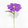 Handmade crochet purple flower bouquet with yellow stamen and green leaves decor - Cosmos Dark Purple