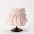 Detailed view of pink sun hat with ruffled brim and adjustable drawstring buckle - M (56-58cm) / Pink