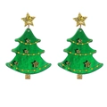 Sparkly green Christmas tree earrings with golden stars on a clean white background - Green Glitter Tree Gold Star