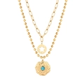 Collier double épaisseur plaqué or avec pierre turquoise et pendentifs bohèmes en acier - N2171-Double Chaîne à Billes Étoile Turquoise