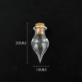 Mini glazen druppelvormige fles met kurk, afmetingen 30mm hoogte en 14mm breedte voor hangers - Helder Waterdruppelflesje + Kurk