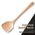 Long handle natural beech wood spatula for non-stick pans, heat resistant wood cooking turner - Beech Wood Spatula (Long Handle)
