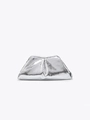 Silver metallic dumpling clutch bag with pleated texture and stylish snake chain strap - Silver Metallic Texture