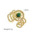 Bohemian gold sunburst ring with green stone and triple braided stainless steel band - African Jade