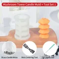 Kerzengieß-Set mit Silikonform, 50 Dochten, Halter und Ahle für Bastelarbeiten - Pilz Turm Kerzenform + Werkzeugset 1