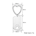 Detail view of puzzle piece keychain with heart hook and laser cutout measurements - Steel Dog Paw (BYSQ001)
