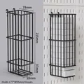 Black metal pegboard tissue holder with dimensions for wall storage and organization - Small Tissue Hanging Basket - Black