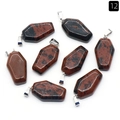Mini natural red jasper coffin pendant with silver bail for Halloween jewelry making - Mahogany Obsidian