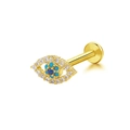 Evil eye lip stud piercing in gold finish with blue and white zircon stones - Gold Evil Eye (24051003-8)