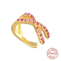 Crisscross S925 sterling silver ear cuff in gold finish with pink zircon pave setting - Gold - Rose Red Zirconia (1 Piece)